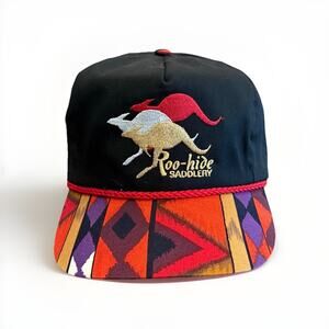 Vintage Kangaroo Too Hide Saddlery Aztec Pattern Leather Strapback Hat Cap